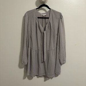 Daniel Rainn (DR2) Polka Dot Peplum Tie Neck Blouse // Sz 3x // 036